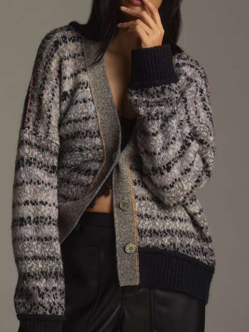 NWT Pilcro Mash-Up V-Neck Cardigan Sweater Womens Sz L Oversized